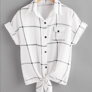 Checked Knot Front Cuffed Shirt With Chest Pocket